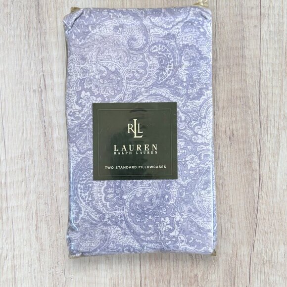 NEW RALPH LAUREN Monotone Paisley Floral Set of 2 Lavender Blue Pillowcase Set - Picture 1 of 3